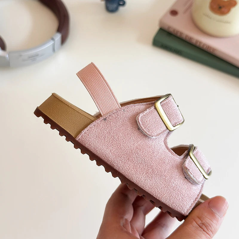 Suede Buckle Cork Sandals